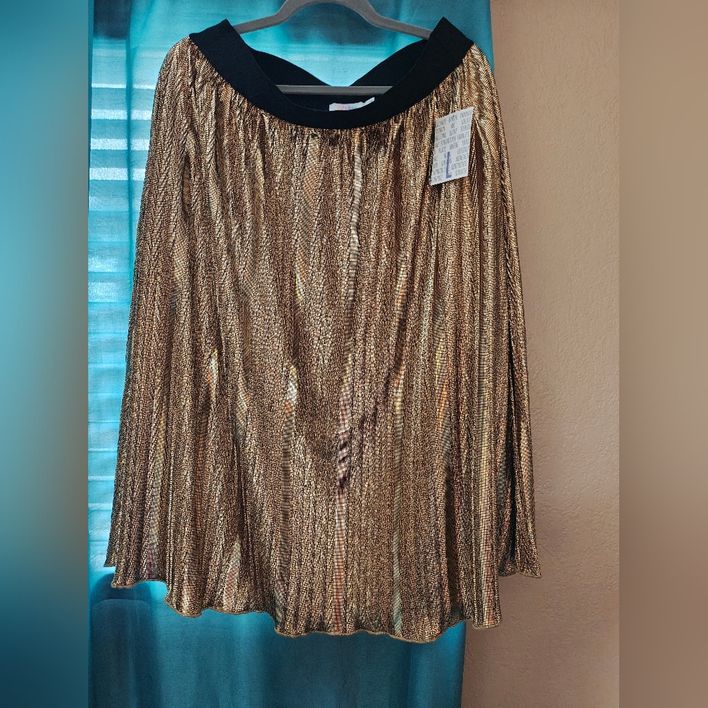 LuLaRoe Gold Pleated Midi Skirt for Cocktail Events